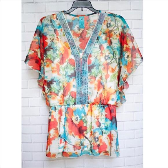 D Collection floral watercolor print blouse - Picture 1 of 6